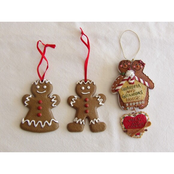 Lot 3x Christmas Gingerbread House Ornaments 6" Grandma Grandpa Man Woman - Picture 16 of 16